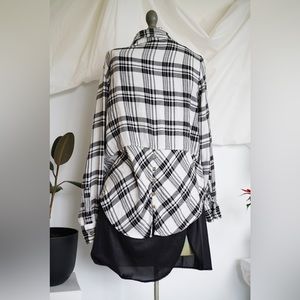 Lucky Brand Black and White Plaid Button Up, Southwestern, Medium